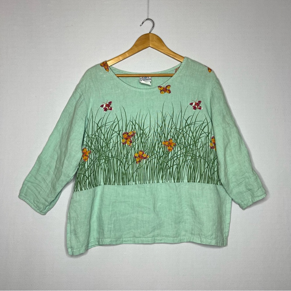 Mill Valley Vintage Floral Linen Made In The USA Women’s Blouse Size M